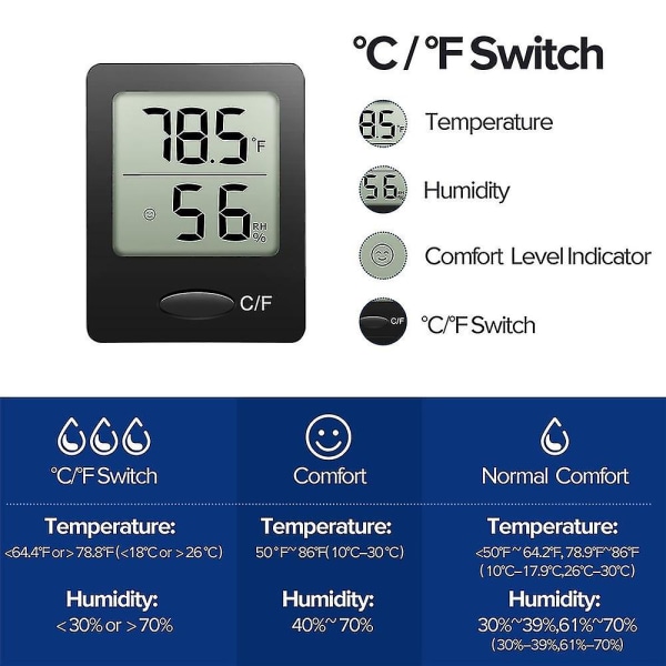 Mini LCD Digital Display Inomhus Termometer Hygrometrar Tillbehör Lämpliga För Växthus, Vinkällare, Källare Svart Black