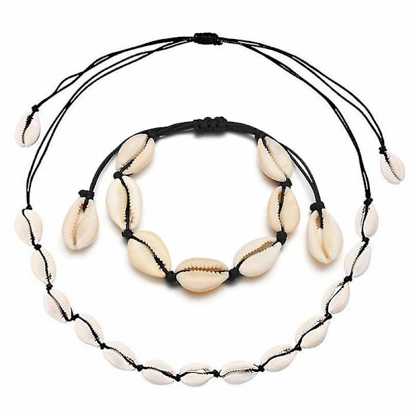 Shell Choker Halskæde Muslingehalskæde Justerbar Shell Halskæde Armbånd Sæt Hawaiianske Smykker Til Kvinder Mænd Piger Sort black