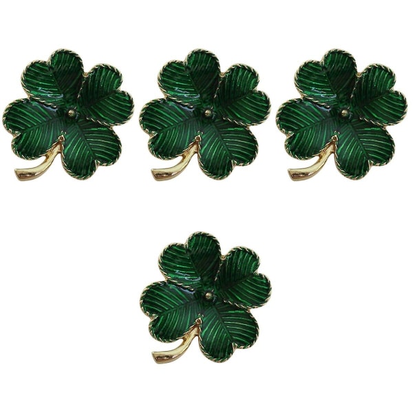 3st Shamrock guldpläterad fyrbladsbroschklöver Retro Lapel Pin St. Patricks Day Accessory (grön) 4pcs
