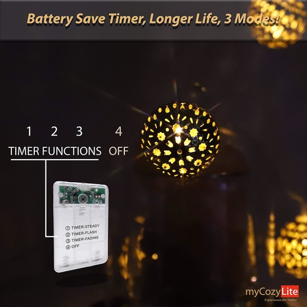 Marokkanske Feelygter, Batteridrevet, 20 Gyldne Metal Globe Lys Til Hjemmeindretning, Bryllup, Jul, Indendørs, Udendørs, Multifunktionel Med Timer