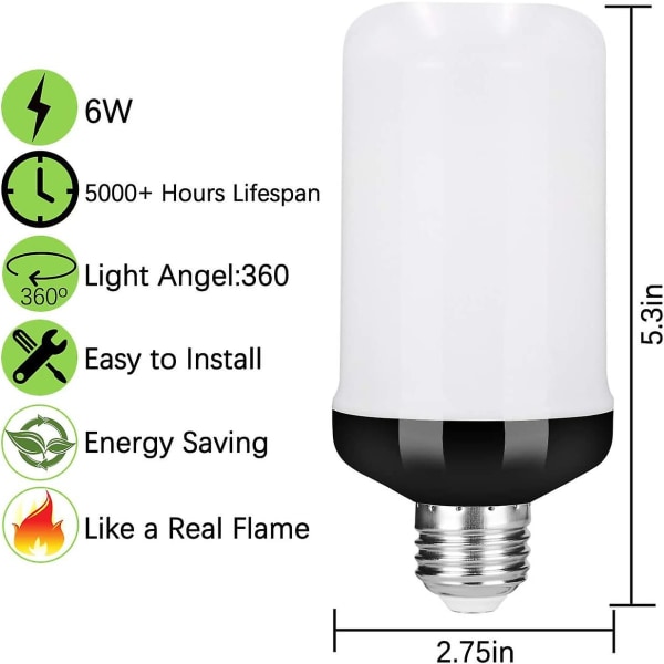 LED-pære med flammeeffekt, oppgradert med 4 moduser, flimrende flamme, juledekorasjonslys, E26-sokkel, flammepære med opp-ned-effekt (2 stk)