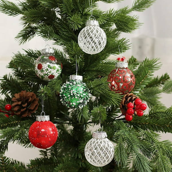 Julgranskulor, 25 st, Plast, Oslåbara, Färgade och Glittrande, Julgransdekorationer, Festdekoration