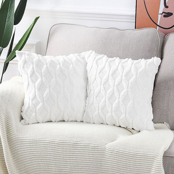2 st Mjuka Plysch Ull Kort Sammet Dekorativa Kuddfodral Lyxig Stil För Soffa Sovrum Vit 45x45cm