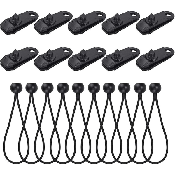 10 st Nylon Spännband med 10 st ABS Tältklämmor, Tunga Presenningspännare, Poolpresenningspännare med Stark Elasticitet, Kulspännare för Paviljong