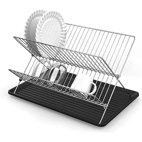 Foldbar 304 Rustfritt Stål Inox Oppvaskstativ Med Koppbrett Og Dryppbrett For Rask Avrenning
