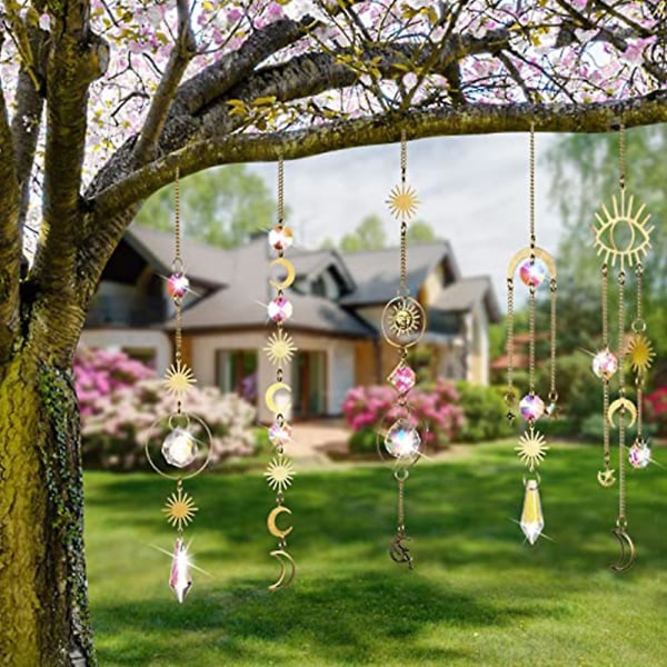 7-pack solfångare hängande färgglad kristall solfångare med kedjehänge för fönsterhemträdgård