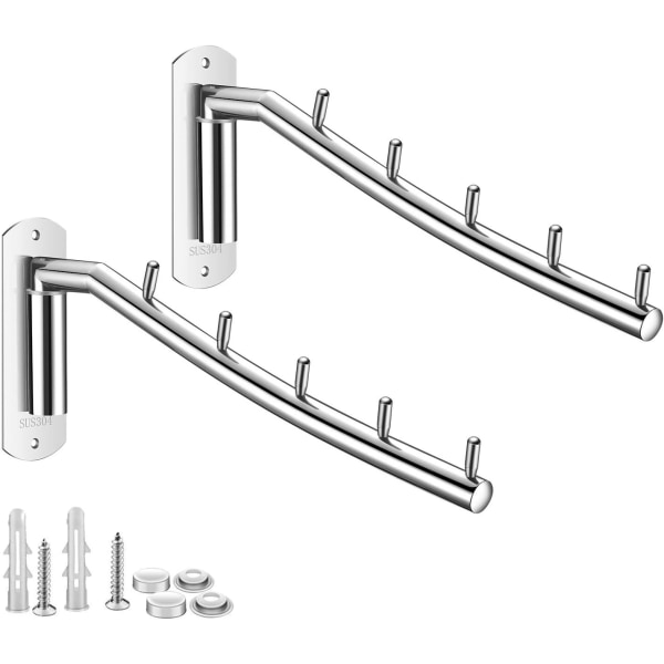 Foldbar Væghængt Tøjstativ Tøjstativ Rustfrit Stål Tøjkrog med Svingarm til Soveværelse Badeværelse 2 stk