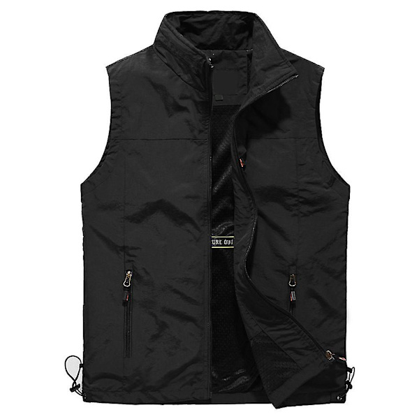 Mænds Udendørs Vest Mesh Åndbar Veste Fritids Sport Fiskevest XL Solid Sort solid  Black XL