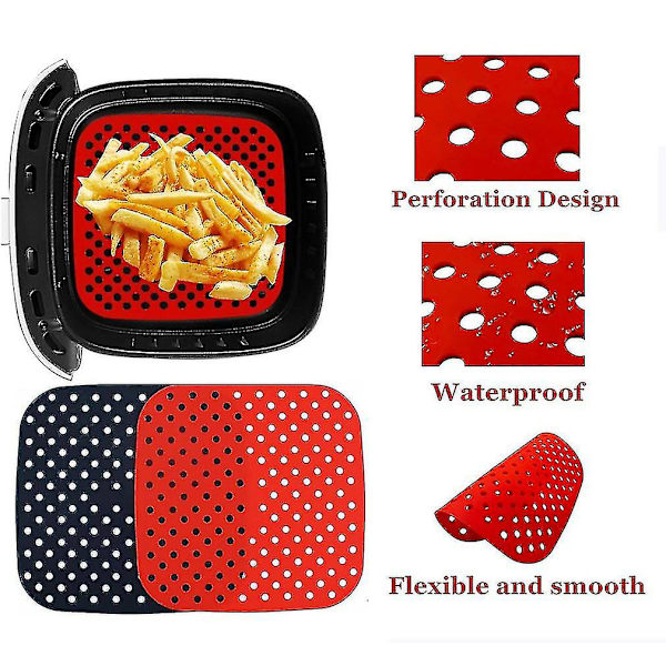 1 stk. Gjenbrukbar Firkantet Airfryer Silikon Tilbehør Airfryer Non-stick Slitesterk Pad Vekt Plassmatte Kjøkkenutstyr Svart/rød