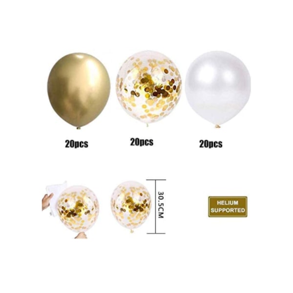 Golden Birthday Balloons, 60 Pieces of Gold Confetti Helium Balloons, White Balloons, Wedding, Birthday, Baby, Ceremony Party Decorations