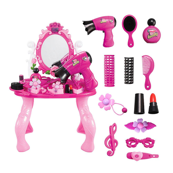 Flickor Skönhet Kosmetiklåda Sminkbord Set Case Hårverktyg Leksak Smink Presentset Lekhusleksak utan batteri(rosa)Rosa Pink