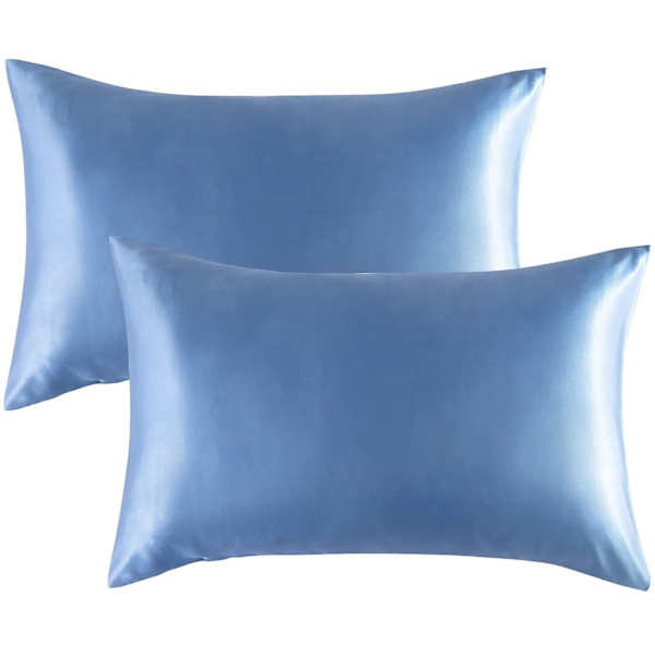 Satiininen tyynyliina hiuksille ja iholle, 2-pakkauksessa - Standard-kokoinen tyynyliina - Satiininen tyynynpäällinen kirjekuorilukolla, ilkeä sininen 20 x 36 Airy Blue 20  x 36