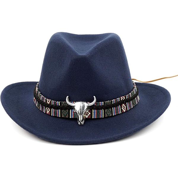 Unisex Crushable Cowboy Hat Western Cowgirl Outback Hat Cattleman Fedora Nauhakoristeella ja Härän Kallolla - Sininen Blue