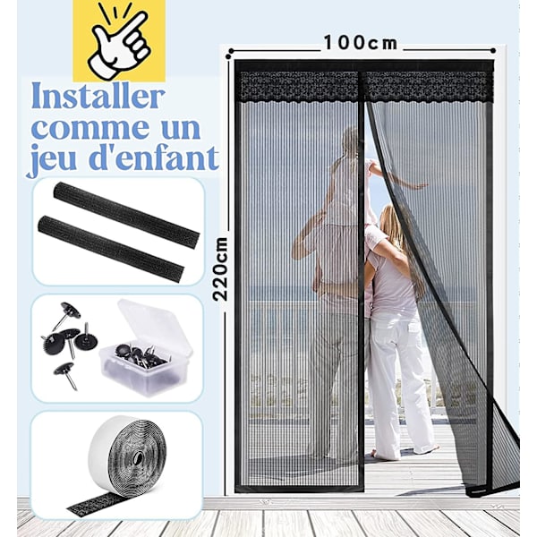 Magnetisk Dør Myggenet, Ridsefast Myggenet Til Balkon, Terrasse, Soveværelsesdør, Installation Uden Boring (100 X 220 Cm)