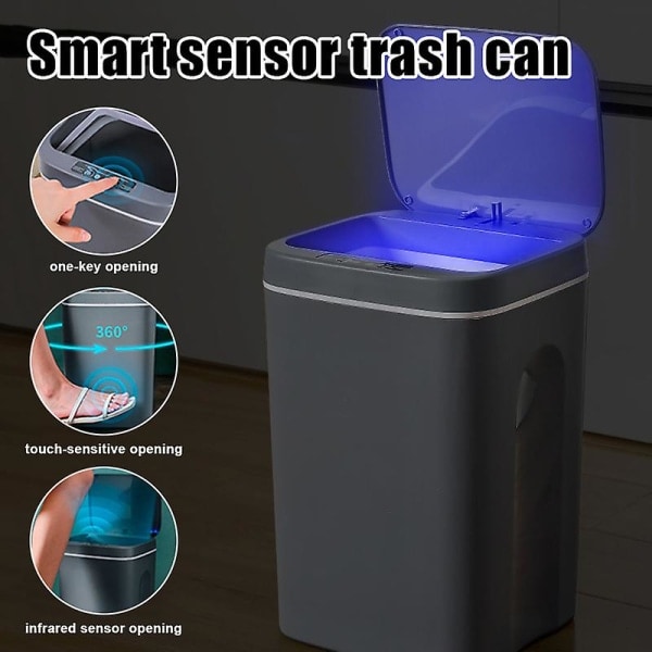 RYI.Smart Induktionsstyrd Touch-Soptunna, Självförslutande Självbytande Sopsäck, Automatisk Locköppning Three-mode Black 16L