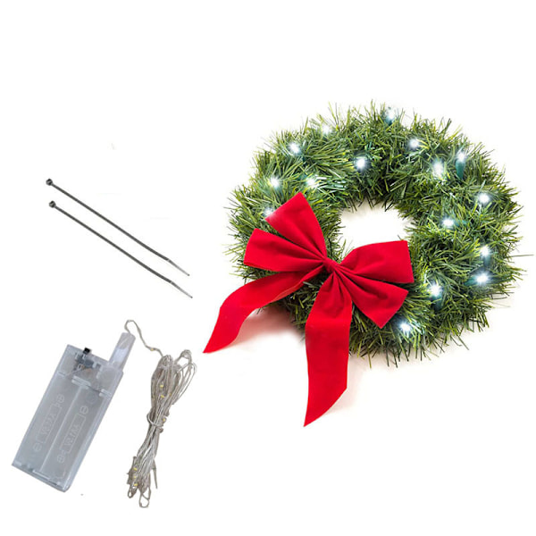 Julkrans med LED-lampor Julbildekoration med röd rosett Batteridriven Julkransar, Julbildekoration