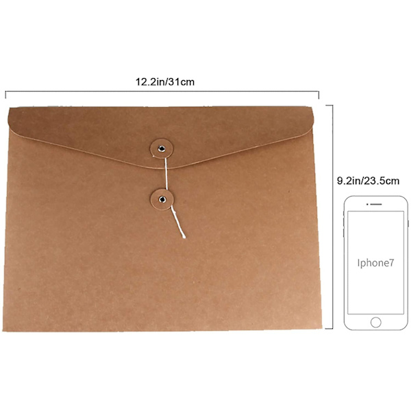 Kraft String Envelope Filmapp, Projektfickor, Filmapp, Dokumentorganisatör, Platt - Ingen Expansion, A4 Letter Storlek (Paket med 5) Kraftbrun, Paket med 5 Kraft Brown Pack of 5