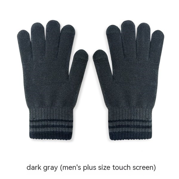 Vinterhandskar Pekskärm Dual-Layer Elastisk thermal stickad Foder Varma handskar för kallt väder Gray large size touch screen Male/Young Student