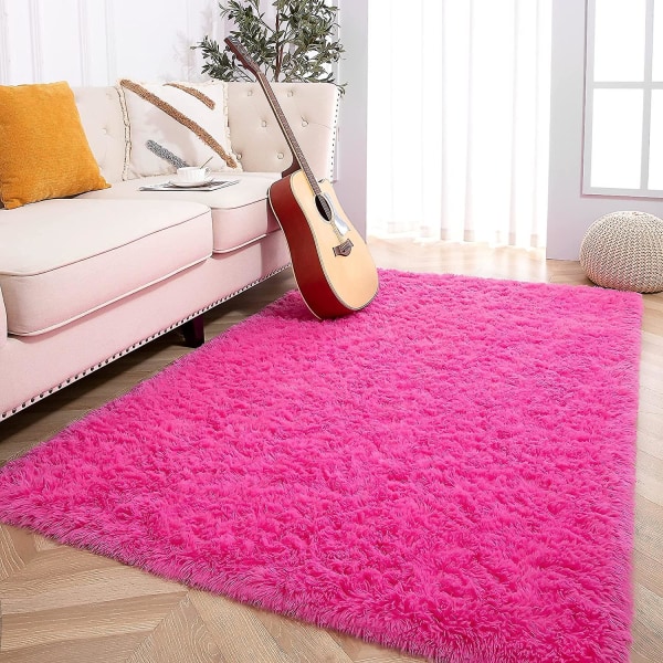 4 x 5,2 fot Rosa Mjuk och Fluffig Matta för Sovrum, Barnrum, Plush Shaggy Barnmatta, Pälsliknande Matta för Pojkar och Flickor, College Dorm Fuzzy