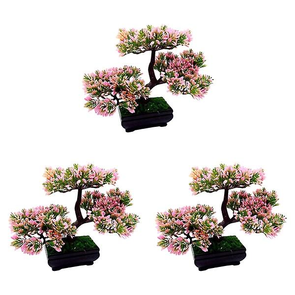 3 kpl Tekokeinotekoinen Bonsai-mänty Mini-simulaatiopuu Kasvi Koti Sisustus (vaaleanpunainen) 3 kpl 3pcs