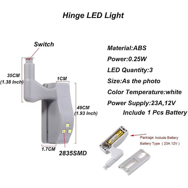 10 stk LED Hængsel Lys Universal Hjem Køkken Kontor Dørlys Hotel Skab Skab Automatisk Tænd/Sluk Køligt Hvidt Lys Lampe Skab Natlys (ba