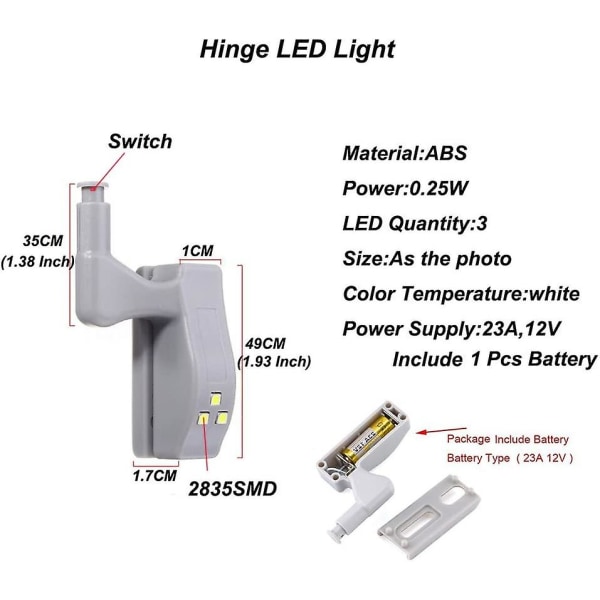 10 stk LED-hengselslys Universal Hjem Kjøkken Kontor Dørlys Hotellskap Garderobeskap Automatisk Bryter Kald Hvit Belysning Lampe Skap Nattlys (ba