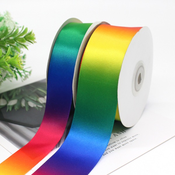 25Yards 20 mm bredd Satin Rainbow Ribbon för julinslagning, flerfärgsband för DIY Gifted Box, bröllopsfestdekorationer
