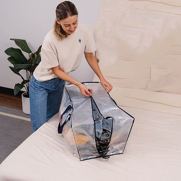 4-pack Extra Stora Transparenta Flyttpåsar med Ryggsäcksremmar, Starka Handtag & Blixtlås, Alternativ till Flyttlådor (Transparent, 4-pack)