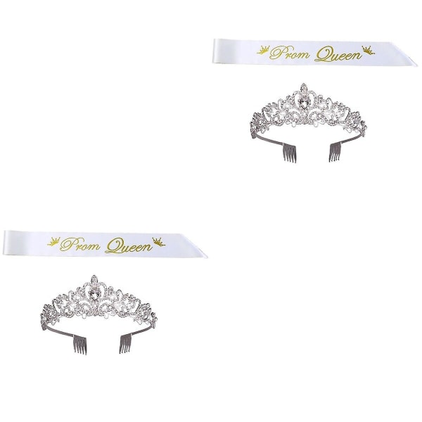 3 stk. Høytidsdekorasjoner til eksamen, Prom Queen skulderstropp pannebåndsett (hvit) 2 stk 160x9,5x0,1 cm 2pcs 160x9.5x0.1cm