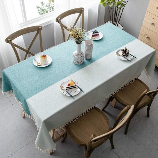 Flettet støvtett duk, rektangulær duk, dekorert med frynser for hage-tebordpynt (140*140cm, grønn)