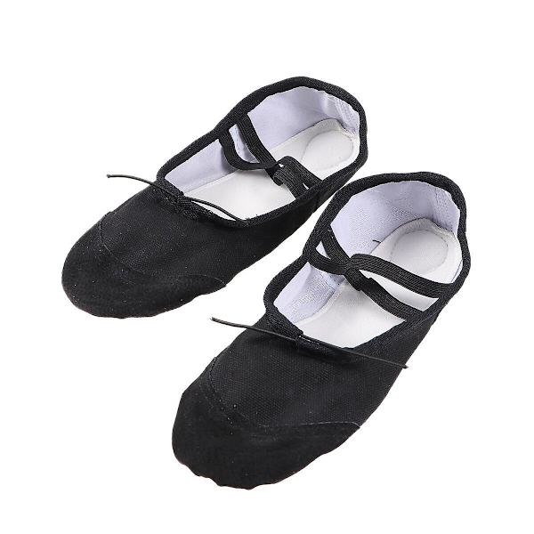 Sorte Ballerina Sko til Kvinder med Sål i Læder - Canvas Ballerina Sko til Dans - Kattepote Slippers Black