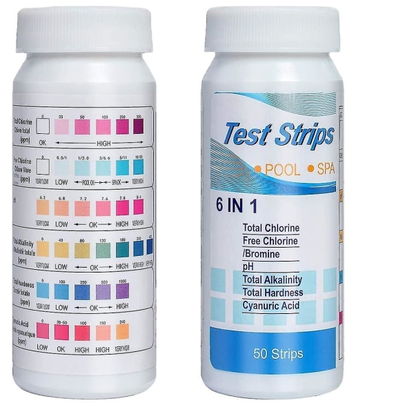 4 Flasker med 6-i-1 pH-vann testpapir 50 Strips/flaske Svømmebasseng Spa Testpapir Resterende Klor pH-verdi Alkalitet Hardhet Teststripe