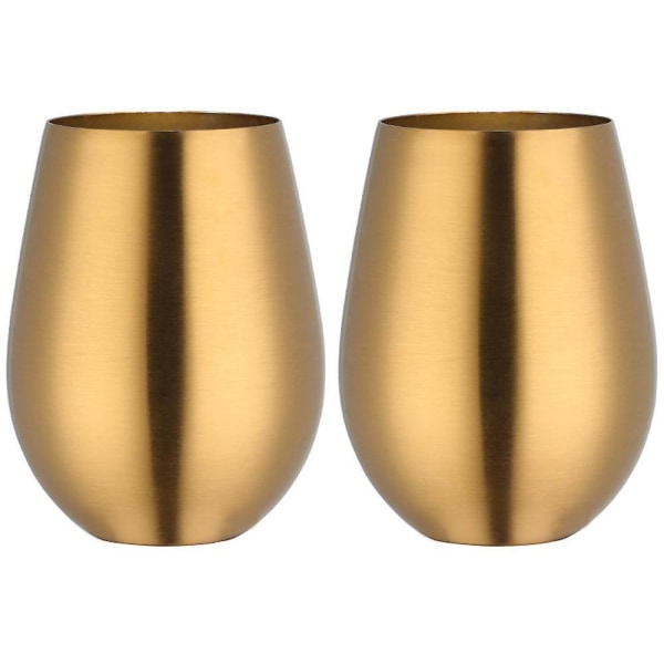 Fars Dag Present - Rostfritt Stål Stemlöst Vinglas, Bärbart Vinglas För Utomhus, Pool, Camping, Grillning, Resor - Set Om 2 DriGold Gold