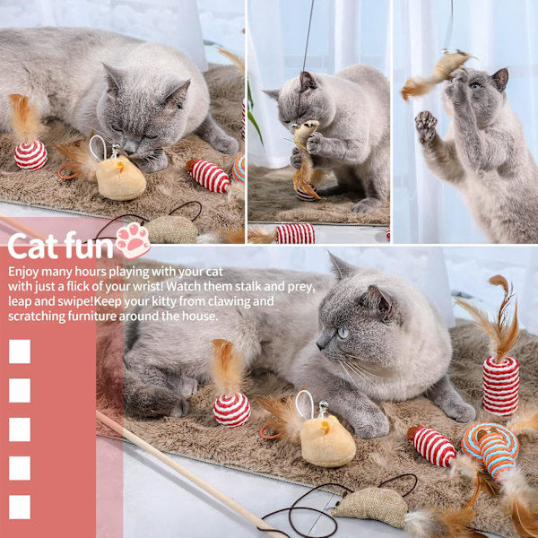 Kattfjäderleksaksset, lek kattleksak kattspö husdjursaktivitet kattklämma leksak fjäderleksakssamling, set om 7_ryy