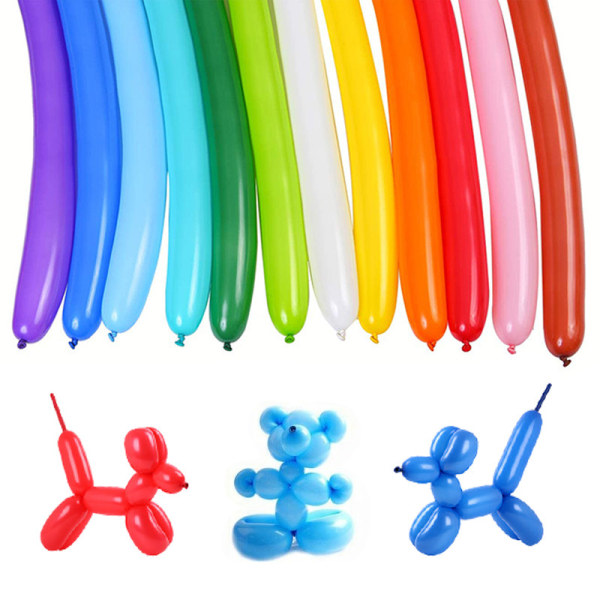 Twisting Balloon Animal,Long Skinny Latex Balloons mallinnukseen, Magic Balloon Animal Kit hääjuhliin, 100kpl,