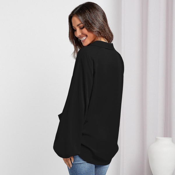 Dameskjorter Langermet V-hals Design Sense Nisje High-end løse topperXLSort Black XL