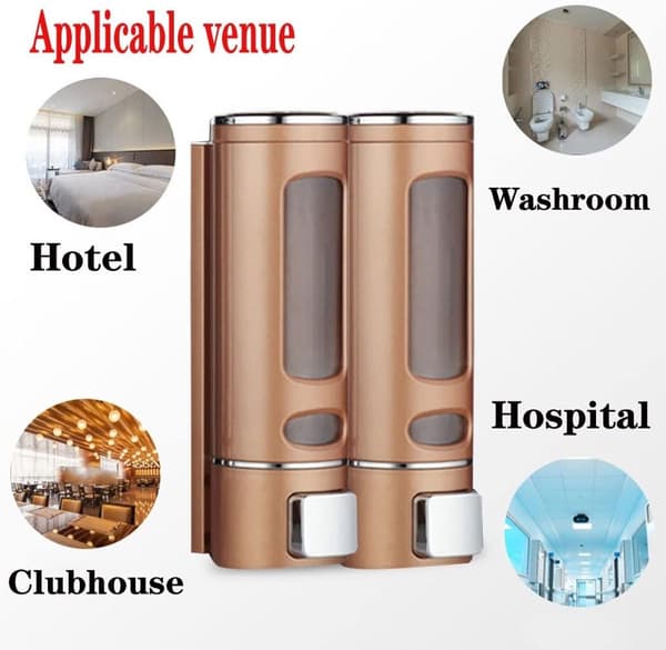 Vægmonteret sæbedispenser sæt med 2, 400 ml shampoo- og håndsæbedispenser til badeværelse, køkken, hotel, kontor, guld
