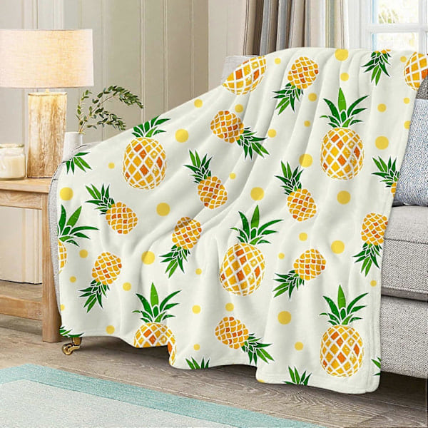 Sød Ananas Tæppe Tegneserie Plaid Tæppe til Sofa, Superblødt Plys Fleece Tæppe Letvægts Flanel Tæppe, Dekorativt Fluffy Sengetæppe til Alle S