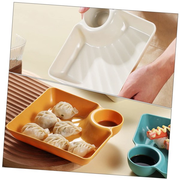 4 stk. Snacktallerken Rejestallerken med Sauceglas Skåle Dumpling Serveringstallerkener Morgenmadstallerkener Rumdeler Tallerkener Dumpling