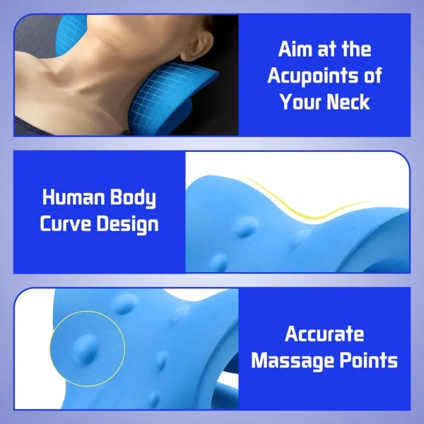 Nack- och axelavslappnare, cervikal draganordning för smärtlindring och cervikal ryggrad, kiropraktisk kudde-nacksträckare (blå)
