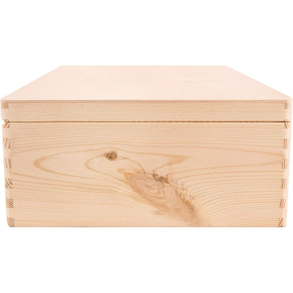 Trälåda för Dekoration | 40 X 30 X 14 Cm (+/- 1 Cm) | Med Lock | Naturlig Olackerad | Verktygslåda | Rå Och Oslipad