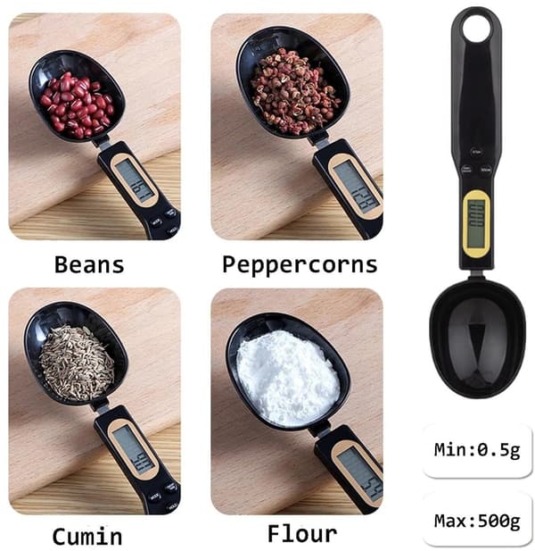 2-pack digitala mätskedar med LCD-display, 500g/0,1g köksvågssked för matlagning, bakning och portionskontroll, vit