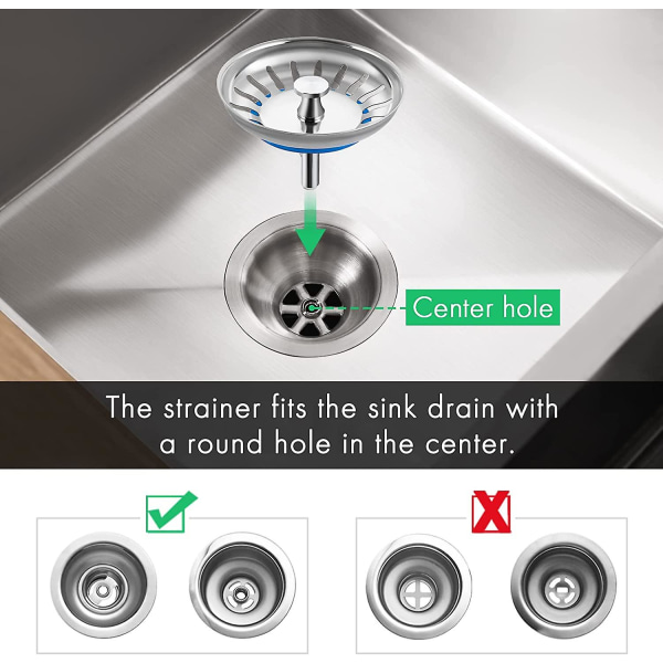 Vaskesil Strainer Plugg Kjøkken Avfallsstopp Rustfritt Stål Vask Pluggkurv 2-pakning