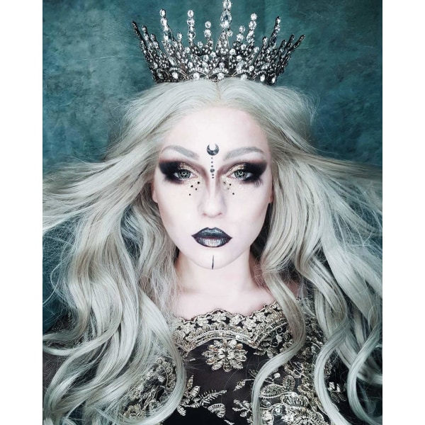 Queen Crown för kvinnor, bröllopskrona för bruden, gotisk tiarahuvud, Rhinestone mörkt hårtillbehör för Brithday Cosplay Party Bal Halloween