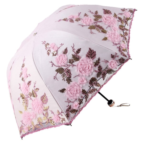 Vintage Lace UV Aurinkovarjo Taitettava 3D Kukkakirjonta Sateenvarjo Pitsikirjailtu sateenvarjo sekä aurinkoiseen että sateiseen käyttöön