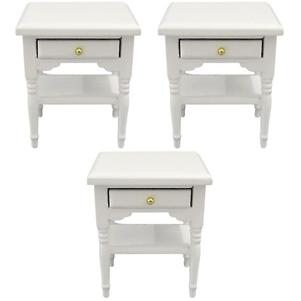 3 st. Sängbord Leksak Trä Sovrum Scen Lekhus Leksak Dekoration Mini Modell Dekorativ Päls 3pcs
