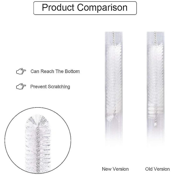 Puhdistusharjat, 12 osan setti, 24 cm pitkät harjat, pullonpuhdistusharjat, valkoiset White