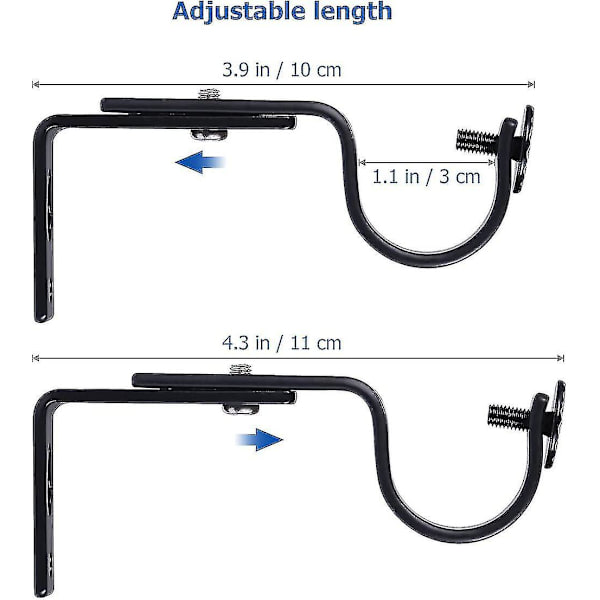 2 stk. Justerbare Gardinstangbraketter Draperistangbraketter For 1 Tommers Stang 15-22mm