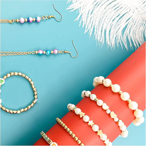 Pärlor för smyckestillverkning, pärltillverkningssats, vita pärlor och gyllene bollhjärta stjärna platta distanspärlor tillverkningssats för DIY halsband armband örhänge DIY