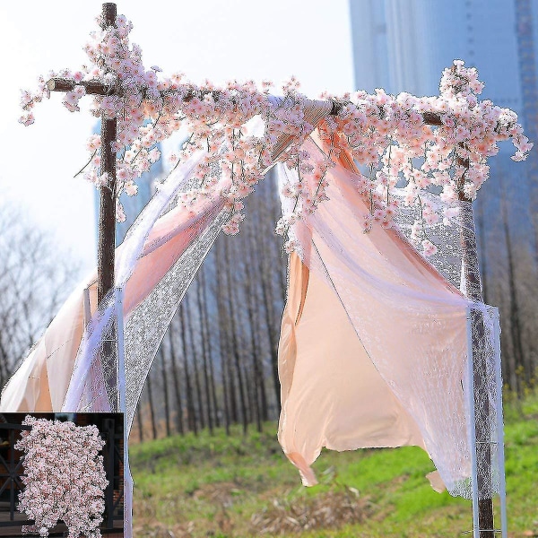 Konstgjord körsbärsblomningsgirland hängande vinstockar sidengirland bröllopsdekor (förpackning om 2, rosa)